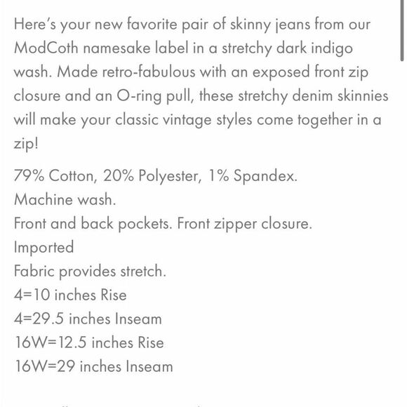 Modcloth By All Means Exposed Zip Skinny Jeans High Waist Dark Blue Indigo M - Picture 6 of 13